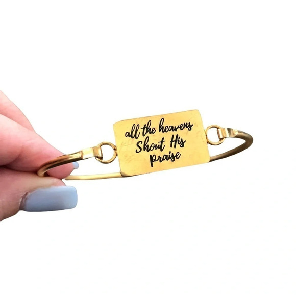 Plunder Gold Tone All The Heavens Shout His Praise Bangle Bracelet Christian - Picture 1 of 4